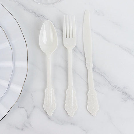 72 Baroque Style Heavy Duty Plastic Cutlery Spoons Forks and Knives Set - Disposable Tableware
