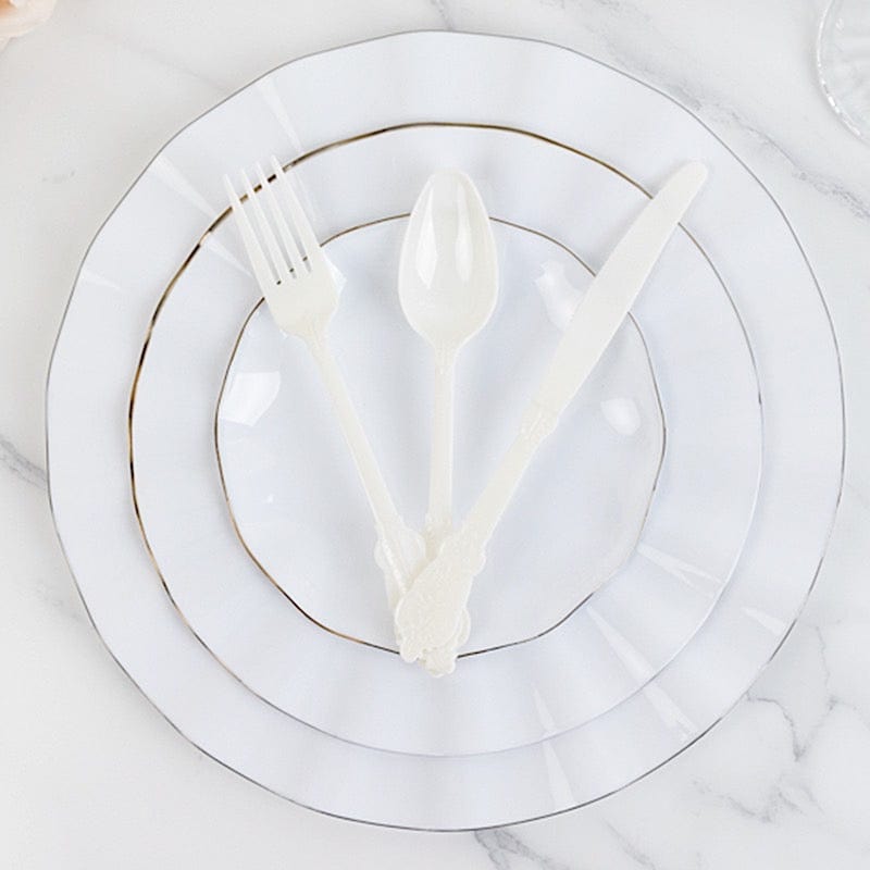 72 Baroque Style Heavy Duty Plastic Cutlery Spoons Forks and Knives Set - Disposable Tableware