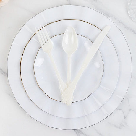 72 Baroque Style Heavy Duty Plastic Cutlery Spoons Forks and Knives Set - Disposable Tableware
