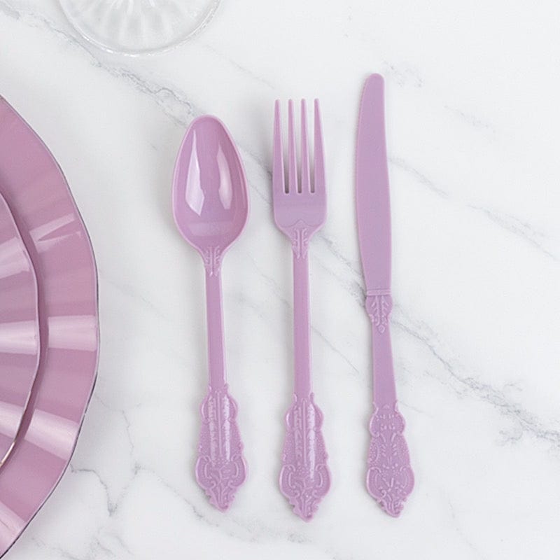 72 Baroque Style Heavy Duty Plastic Cutlery Spoons Forks and Knives Set - Disposable Tableware