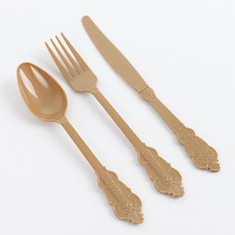 72 Baroque Style Heavy Duty Plastic Cutlery Spoons Forks and Knives Set - Disposable Tableware