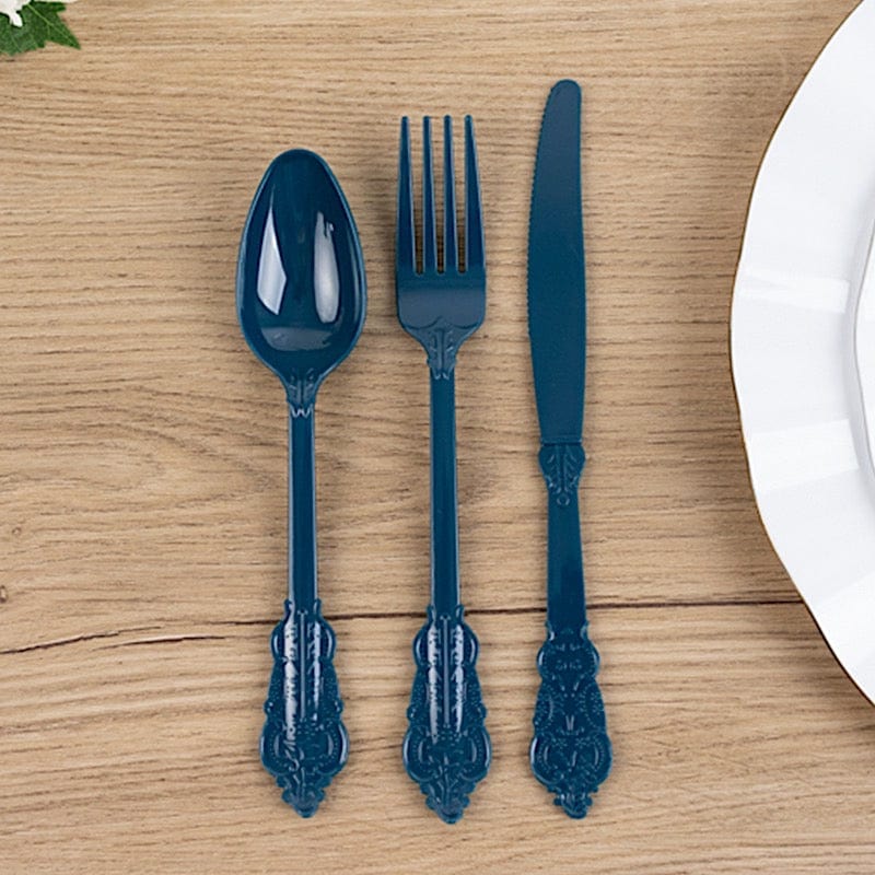 72 Baroque Style Heavy Duty Plastic Cutlery Spoons Forks and Knives Set - Disposable Tableware