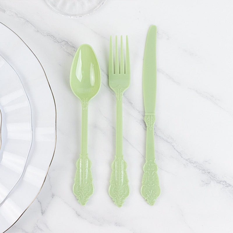 72 Baroque Style Heavy Duty Plastic Cutlery Spoons Forks and Knives Set - Disposable Tableware
