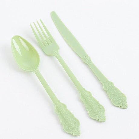 72 Baroque Style Heavy Duty Plastic Cutlery Spoons Forks and Knives Set - Disposable Tableware