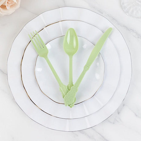 72 Baroque Style Heavy Duty Plastic Cutlery Spoons Forks and Knives Set - Disposable Tableware