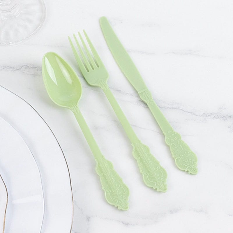 72 Baroque Style Heavy Duty Plastic Cutlery Spoons Forks and Knives Set - Disposable Tableware