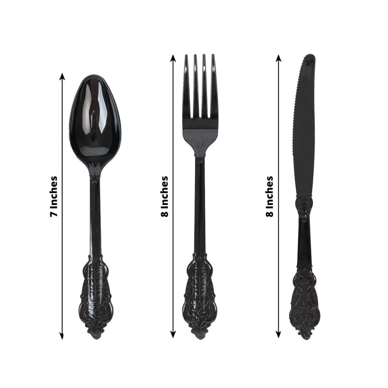 72 Baroque Style Heavy Duty Plastic Cutlery Spoons Forks and Knives Set - Disposable Tableware