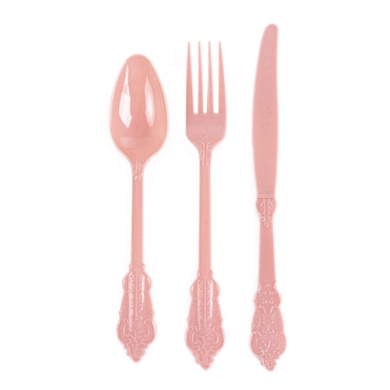 72 Baroque Style Heavy Duty Plastic Cutlery Spoons Forks and Knives Set - Disposable Tableware DSP_YY0001_7_080
