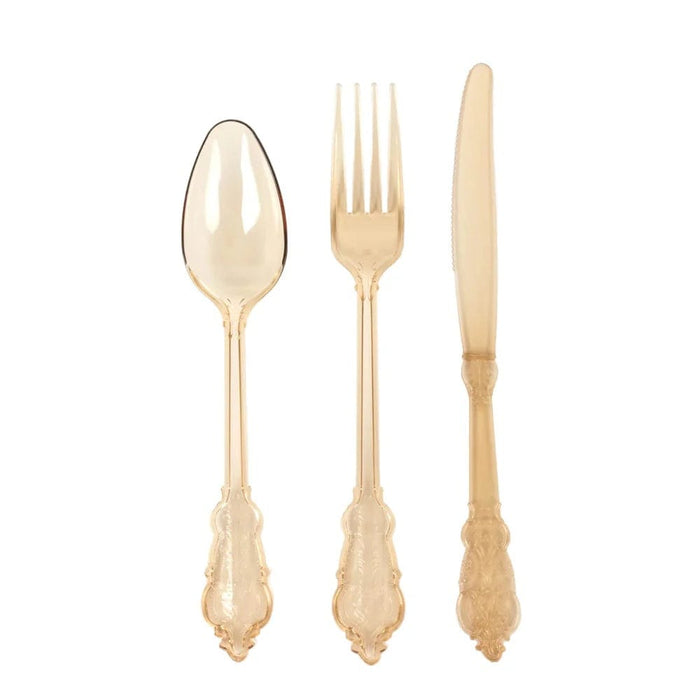 72 Baroque Style Heavy Duty Plastic Cutlery Spoons Forks and Knives Set - Disposable Tableware DSP_YY0001_7_AMB