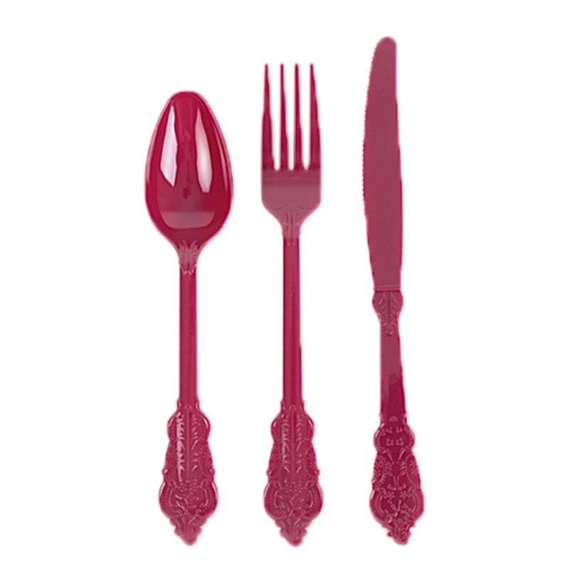 72 Baroque Style Heavy Duty Plastic Cutlery Spoons Forks and Knives Set - Disposable Tableware DSP_YY0001_7_BURG