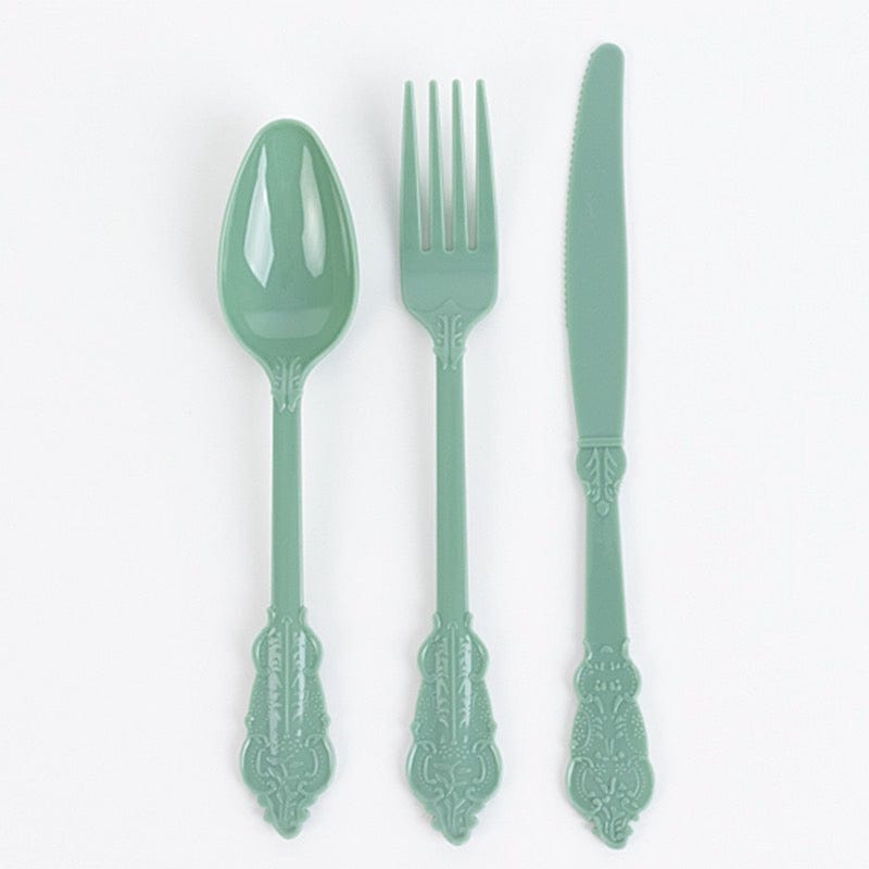 72 Baroque Style Heavy Duty Plastic Cutlery Spoons Forks and Knives Set - Disposable Tableware DSP_YY0001_7_DSG