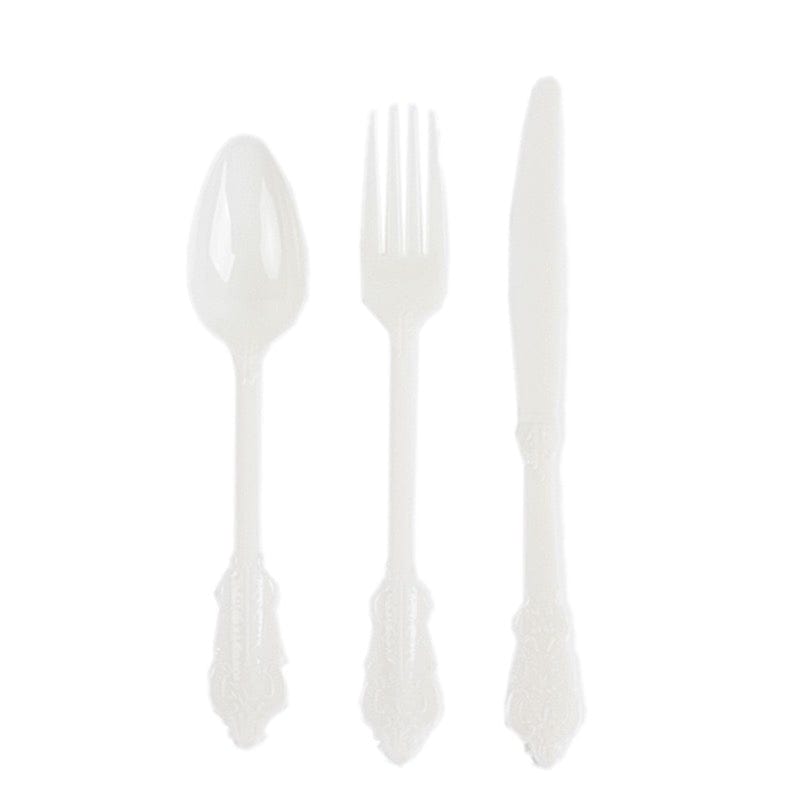 72 Baroque Style Heavy Duty Plastic Cutlery Spoons Forks and Knives Set - Disposable Tableware DSP_YY0001_7_IVR