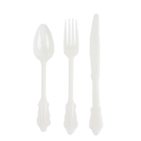 72 Baroque Style Heavy Duty Plastic Cutlery Spoons Forks and Knives Set - Disposable Tableware DSP_YY0001_7_IVR