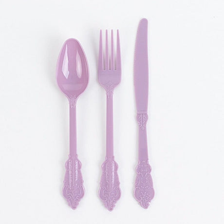 72 Baroque Style Heavy Duty Plastic Cutlery Spoons Forks and Knives Set - Disposable Tableware DSP_YY0001_7_LAV