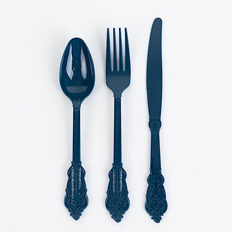 72 Baroque Style Heavy Duty Plastic Cutlery Spoons Forks and Knives Set - Disposable Tableware DSP_YY0001_7_NAVY