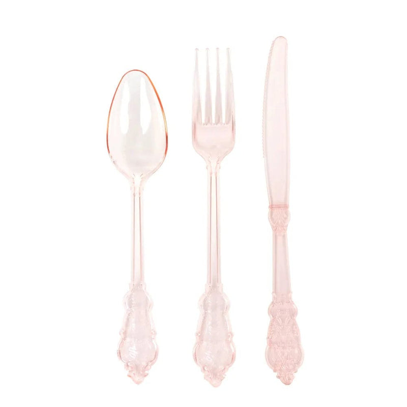 72 Baroque Style Heavy Duty Plastic Cutlery Spoons Forks and Knives Set - Disposable Tableware DSP_YY0001_7_T046