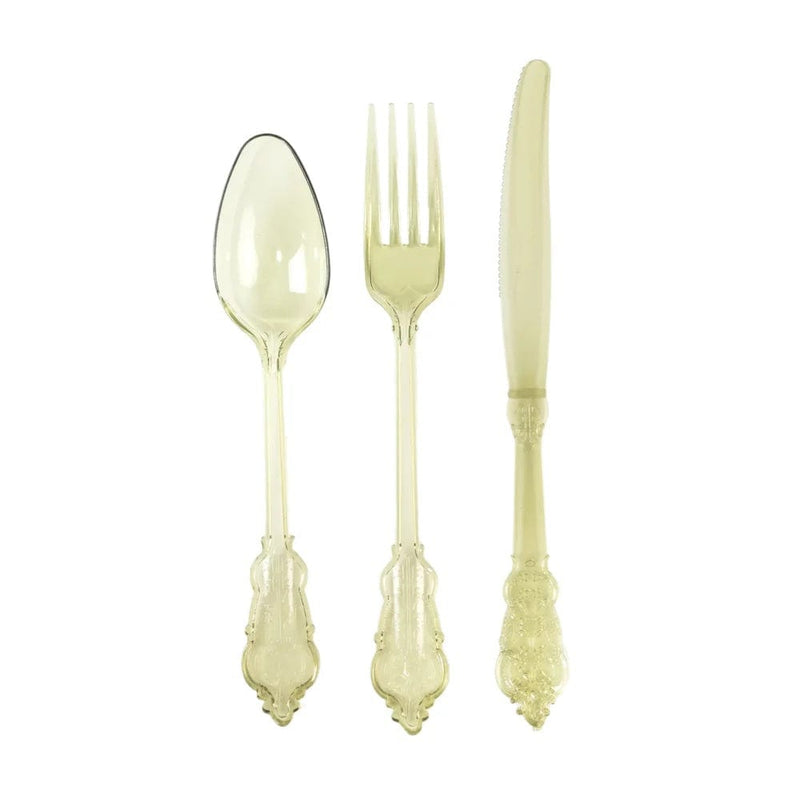 72 Baroque Style Heavy Duty Plastic Cutlery Spoons Forks and Knives Set - Disposable Tableware DSP_YY0001_7_T087