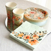72 Disposable Dinnerware Set with Pink Floral Print - Sage Green DSP_PSET_R005_SAGE