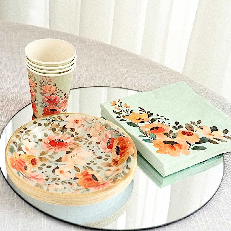 72 Disposable Dinnerware Set with Pink Floral Print - Sage Green DSP_PSET_R005_SAGE
