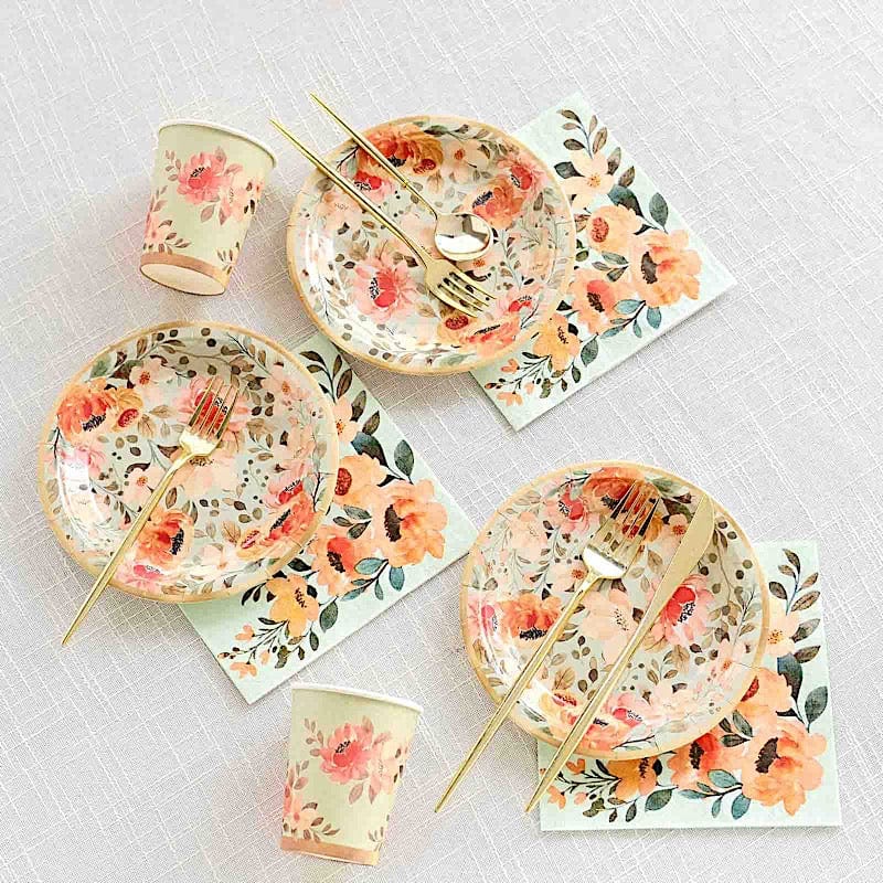 72 Disposable Dinnerware Set with Pink Floral Print - Sage Green DSP_PSET_R005_SAGE