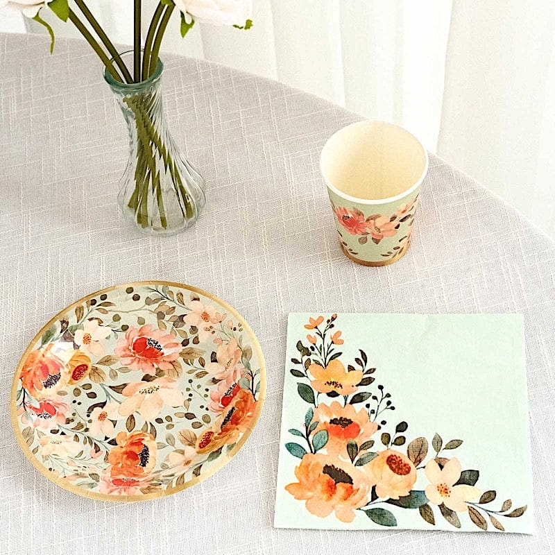 72 Disposable Dinnerware Set with Pink Floral Print - Sage Green DSP_PSET_R005_SAGE