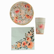 72 Disposable Dinnerware Set with Pink Floral Print - Sage Green DSP_PSET_R005_SAGE