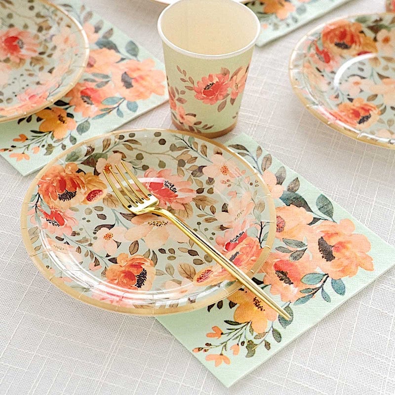 72 Disposable Dinnerware Set with Pink Floral Print - Sage Green DSP_PSET_R005_SAGE