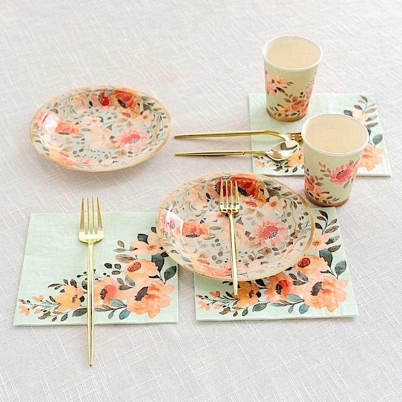 72 Disposable Dinnerware Set with Pink Floral Print - Sage Green DSP_PSET_R005_SAGE