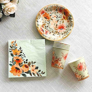 72 Disposable Dinnerware Set with Pink Floral Print - Sage Green DSP_PSET_R005_SAGE