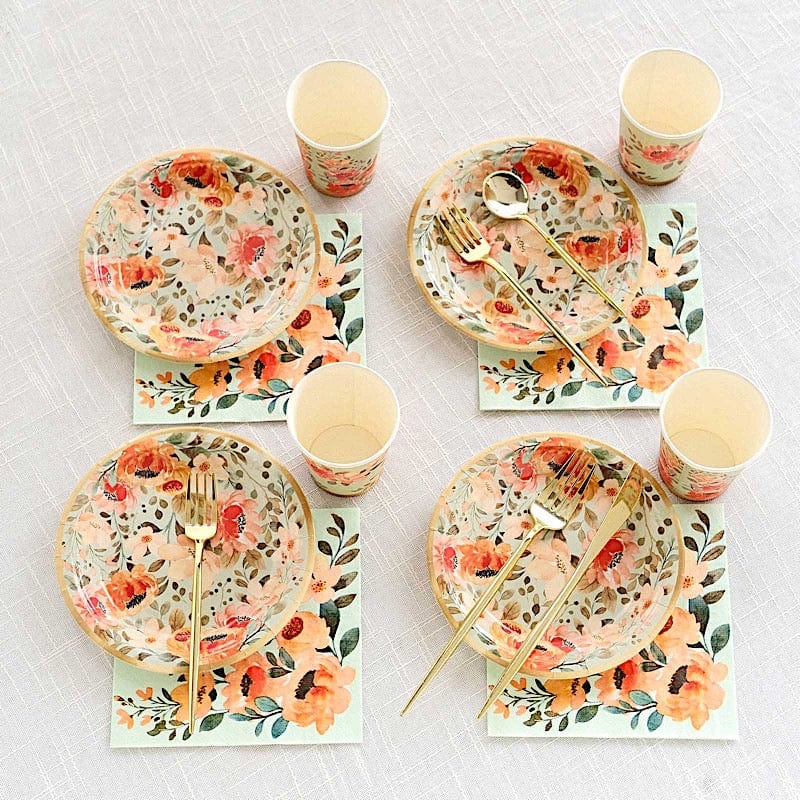 72 Disposable Dinnerware Set with Pink Floral Print - Sage Green DSP_PSET_R005_SAGE