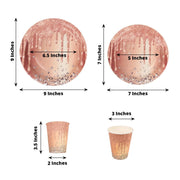 72 Disposable Tableware Set with Diamonds Glitter Drip Pattern - Rose Gold DSP_PSET_R003_054