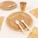 72 Disposable Tableware Set with Foil Palm Leaves Print - Natural and Gold DSP_PSET_R004_NATGD
