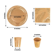 72 Disposable Tableware Set with Foil Palm Leaves Print - Natural and Gold DSP_PSET_R004_NATGD