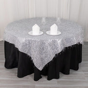 72" Metallic Fringe Shag Tinsel Square Polyester Table Overlay - Black