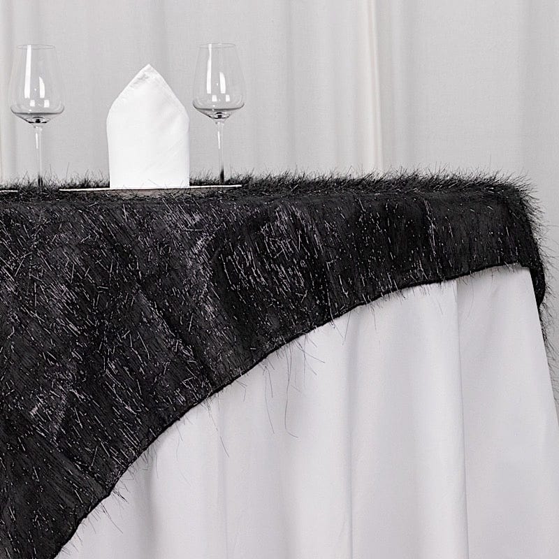 72" Metallic Fringe Shag Tinsel Square Polyester Table Overlay - Black