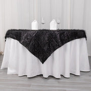 72" Metallic Fringe Shag Tinsel Square Polyester Table Overlay - Black