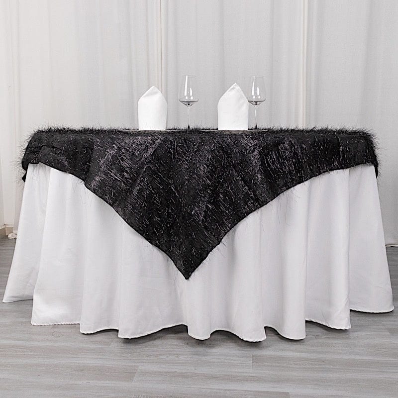 72" Metallic Fringe Shag Tinsel Square Polyester Table Overlay - Black