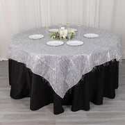 72" Metallic Fringe Shag Tinsel Square Polyester Table Overlay - Black