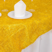 72" Metallic Fringe Shag Tinsel Square Polyester Table Overlay - Black