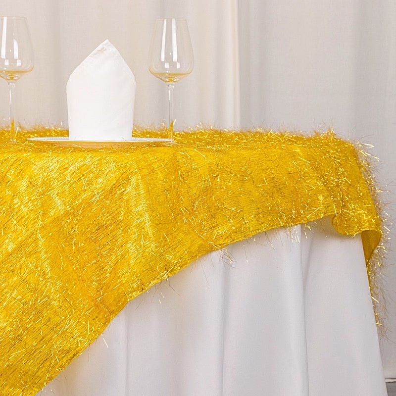 72" Metallic Fringe Shag Tinsel Square Polyester Table Overlay - Black