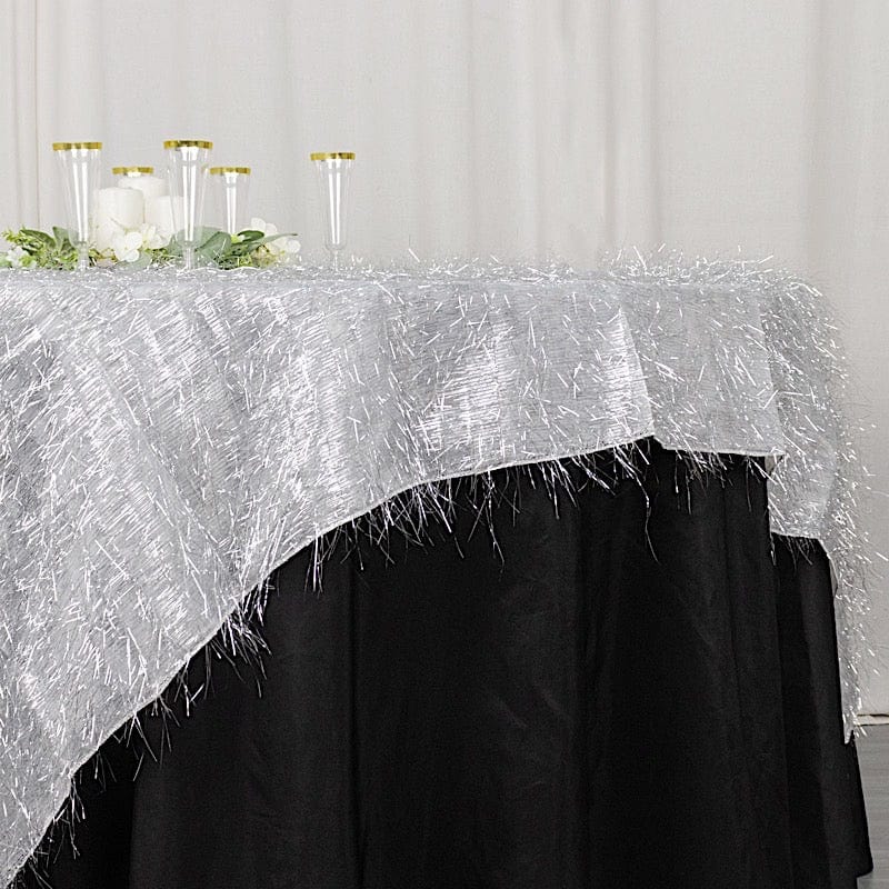72" Metallic Fringe Shag Tinsel Square Polyester Table Overlay - Black