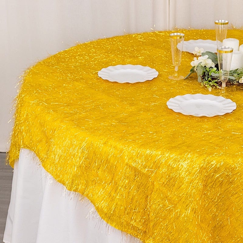 72" Metallic Fringe Shag Tinsel Square Polyester Table Overlay - Black