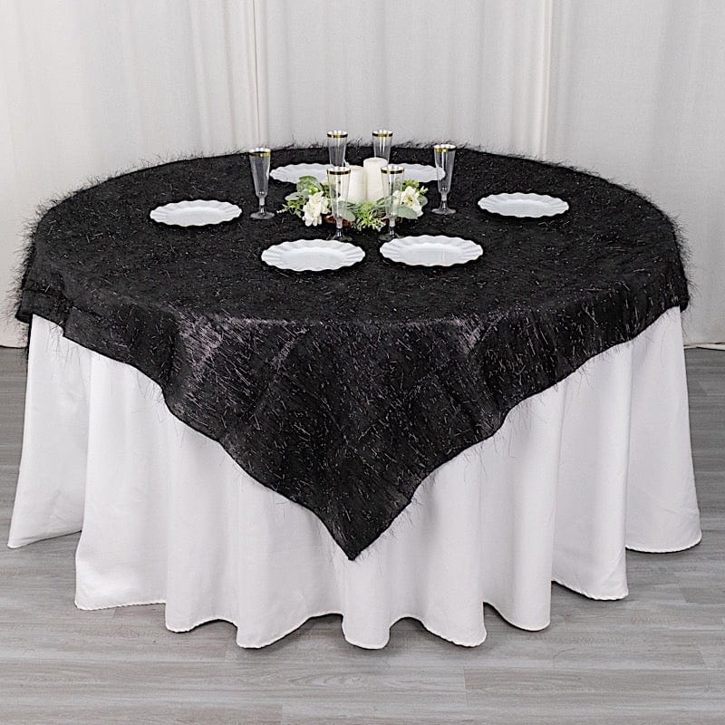72" Metallic Fringe Shag Tinsel Square Polyester Table Overlay - Black