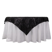 72" Metallic Fringe Shag Tinsel Square Polyester Table Overlay - Black LAY72_STR01_BLK-1