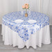 72" x 72" Floral Satin Square Table Overlay - White with Blue LAY72_STN_FLOR_BLUE
