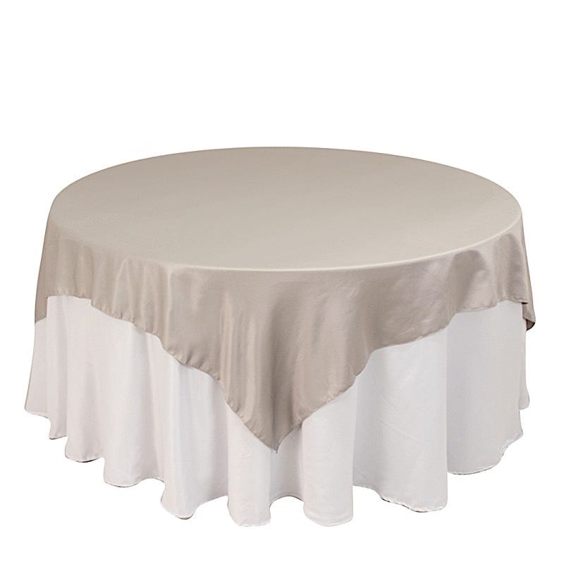72" x 72" Satin Square Table Overlay Smooth Finish LAY72_LAMR_SILV