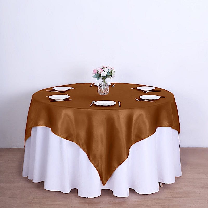 72" x 72" Satin Square Table Overlay Wedding Decorations LAY72_STN_BRN
