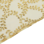 72" x 72" Sequin Leaf Embroidered Seamless Tulle Table Overlay