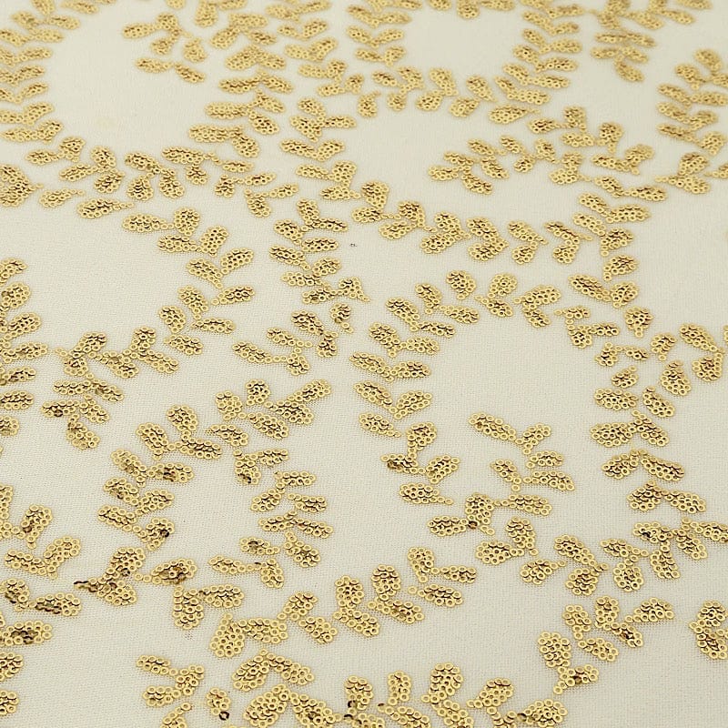 72" x 72" Sequin Leaf Embroidered Seamless Tulle Table Overlay