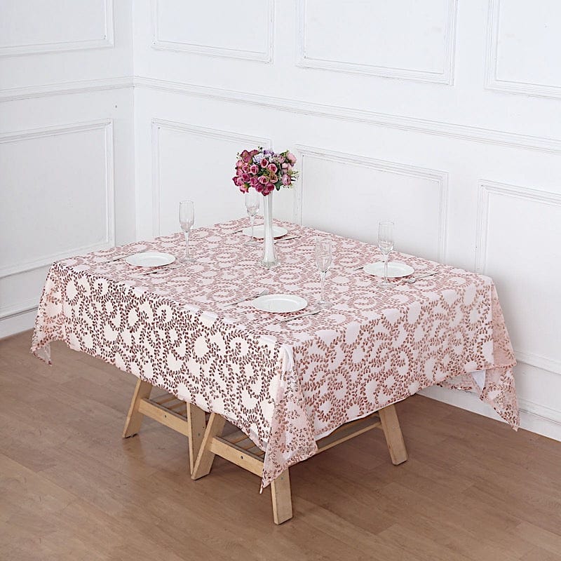 72" x 72" Sequin Leaf Embroidered Seamless Tulle Table Overlay